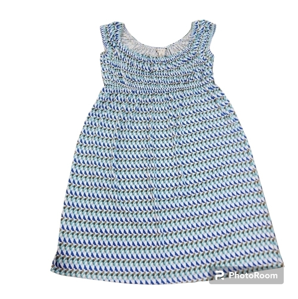 Women's Boho-chic Midi Dress Geometric PrintCottagecore Smocked Bodice Size 10